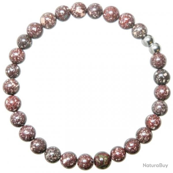 Bracelet en porphyre imprial rouge - perles rondes 6 mm