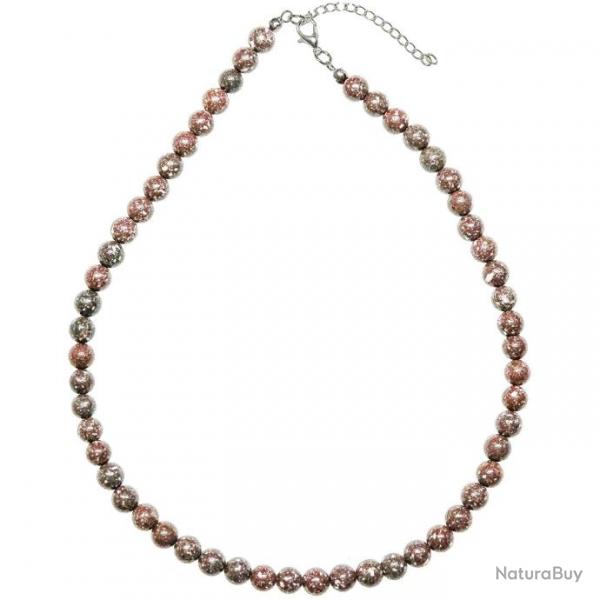 Collier en porphyre imprial rouge - Perles rondes 8 mm - 46 cm