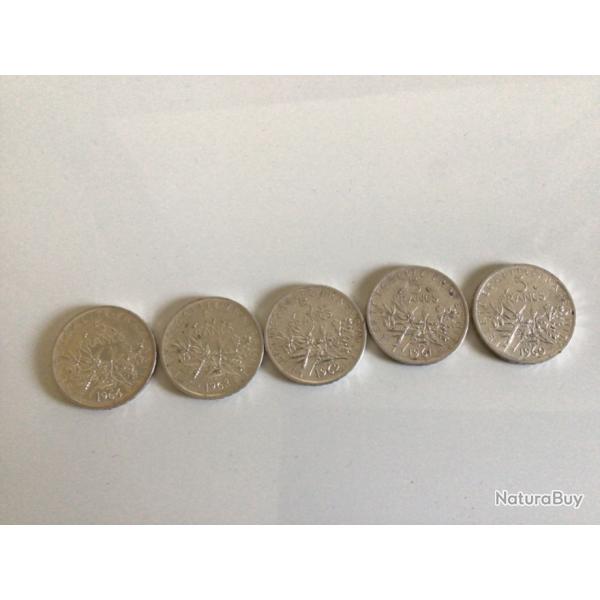 lot n2  de 5 pieces de 5 francs semeuse ARGENT