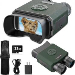 Jumelle Vision Nocturne 1080P HD 9 Niveaux IR, Zoom Numérique 8X Carte 32Go pour Chasse, Camping