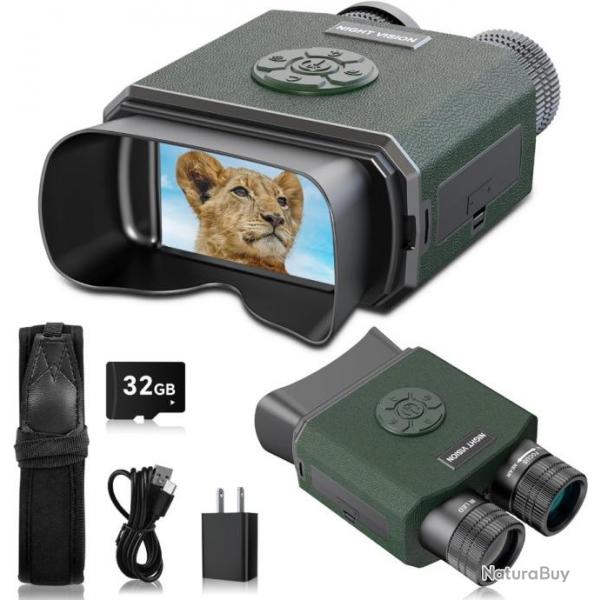 Jumelle Vision Nocturne 1080P HD 9 Niveaux IR, Zoom Numrique 8X Carte 32Go pour Chasse, Camping