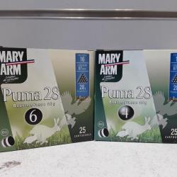 6999  A  1 BOITE DE 25   CARTOUCHES MARY ARM PUMA 28 CAL16   28G BOURRE GRASSE NEUF