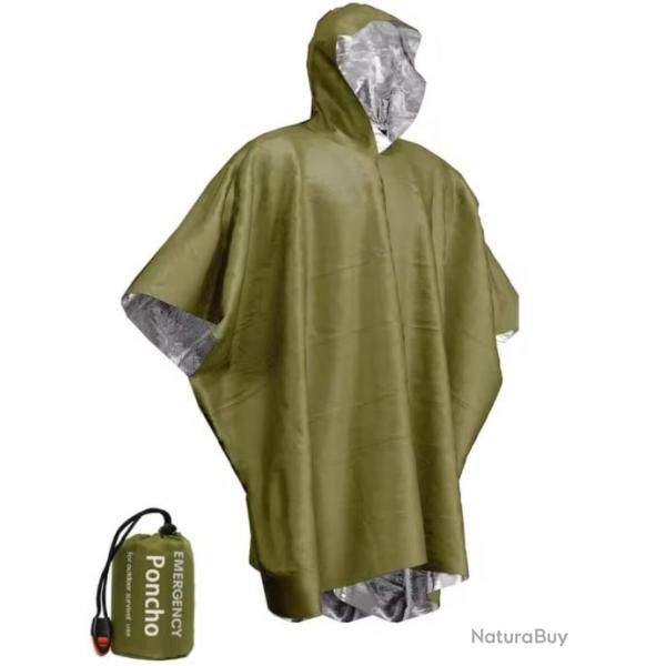 Poncho D'urgence jetable impermable et coupe vent , ultra compact et ultra lger. Vert OD Green