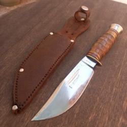 Magnifique Couteau de Chasse SABATIER avec Étui en cuir Manche en Bois