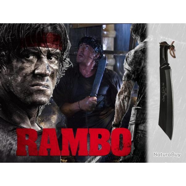 Couteau Rambo IV Machette Lame Acier Carbone Manche Cuir Noir Etui Cuir Couteau du Film Rambo IV