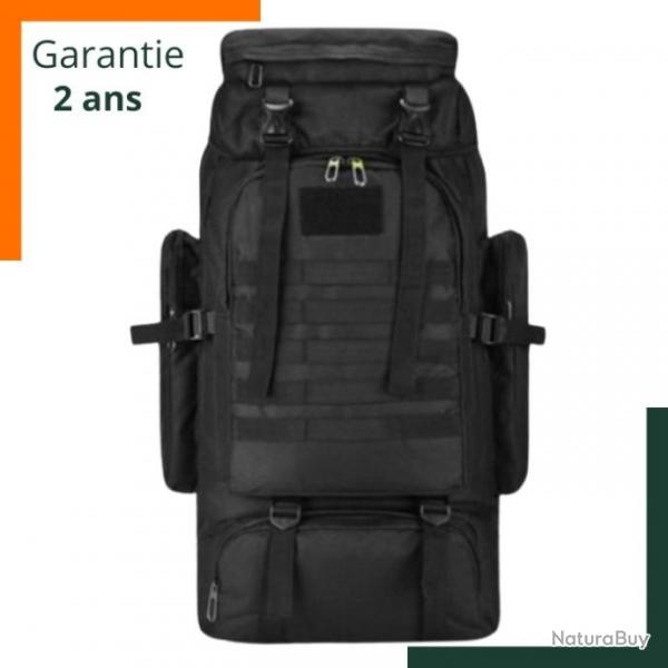 Sac  dos tactique 80 L - Grande capacit - Impermable - Noir - Garantie 2 ans