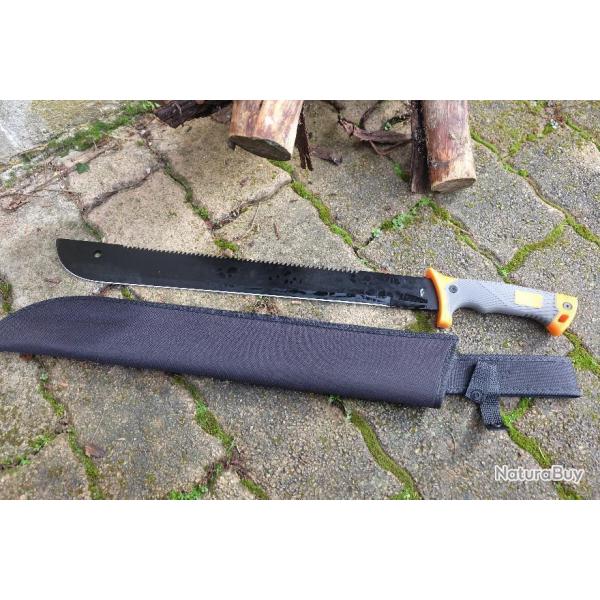 Coupe Coupe Bowie Machette Guide d'Amazonie Lame Acier 3Cr13 Manche ABS Orange/Gris Etui Nylon 001