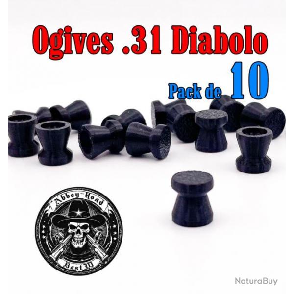 Balle tir rduit .31 ogive diabolo plastique - Pack de 10 - Bast3D