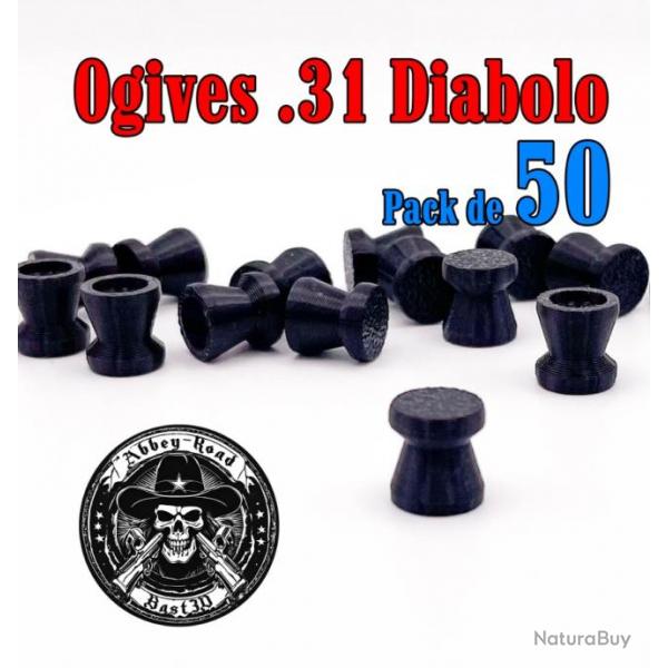 Balle tir rduit .31 ogive diabolo plastique - Pack de 50 - Bast3D