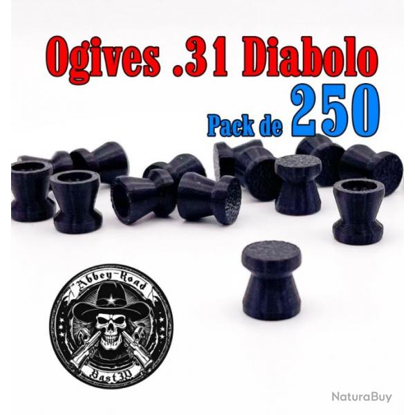 Balle tir rduit .31 ogive diabolo plastique - Pack de 250 - Bast3D