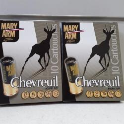 6986B LOT DE 20  CARTOUCHES MARY ARM CHEVREUIL BOURRE JUPE CAL12 38G EN 1ET 2 MELANGE NEUF