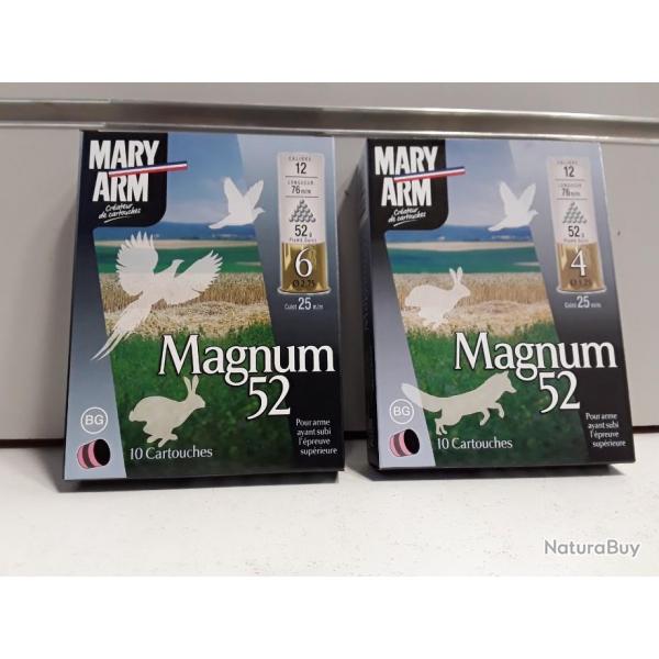 LOT DE  50   CARTOUCHES MARY ARM MAGNUM 52 BOURRE GRASSE CAL12