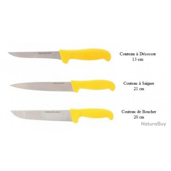 Lot de 3 couteaux (1 x 13 cm dsosser, 1 x 10 cm , 1 x 21 cm saigner