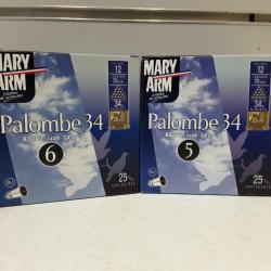 6987B  LOT DE 50   CARTOUCHES MARY ARM PALOMBE  CAL12  34G  BOURRE JUPE NEUF