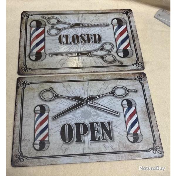 Lot de 2 plaques barber Shop open/ closesParfait pour dcor ville western