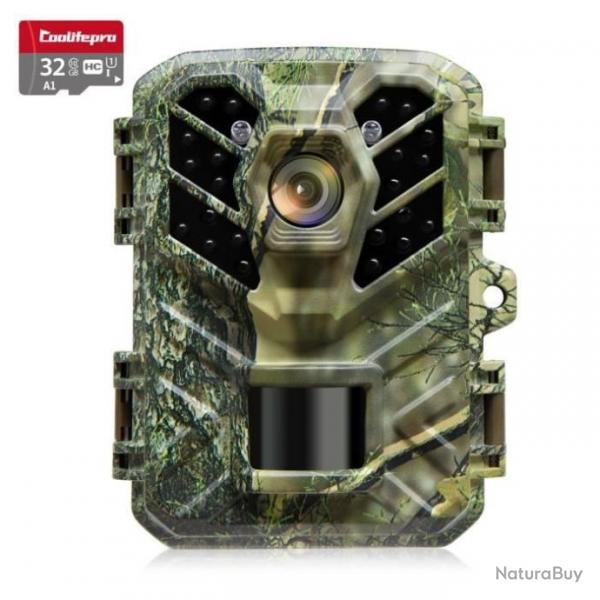 camra de chasse 1080P FHD Angle 90 Vision Nocturne 20m 850nm LED IP66 tanche Avec Carte 32Go