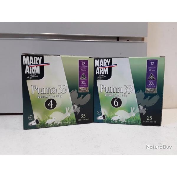 6989C LOT DE 100 CARTOUCHES MARY ARM PUMA 33 CALINRE12   33G   BOURRE JUPE   NEUF