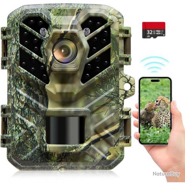 Camra de Chasse WIFI Bluetooth 32MP 1080P 850nm LED Mini Size IP66 + carte 32GO