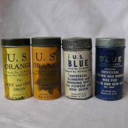 WW2 US LOT DE 4 TUBES A SKI WAX BLUE ET ORANGE AMÉRICAIN MILITAIRE RÉGLEMENTAIRE RÉFÉRENCÉ " G.I. "