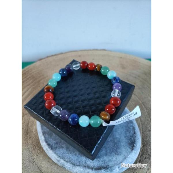 Bracelet en pierre naturelle  7 chakras avec crin perles 8 mm Rf : N369