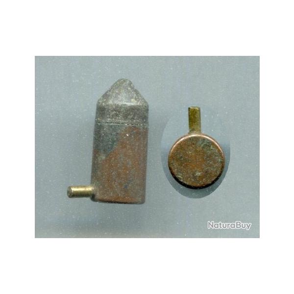 9 mm  broche - intressante balle plomb cylindro-conique - tui cuivre