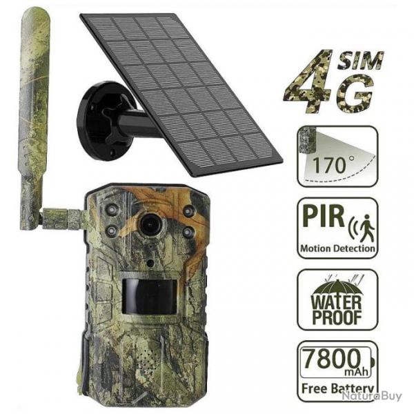 Camra de Chasse 14MP 4G PIR Solaire NOIR Impermable Camra Vision Nocturne 30m Dtection 20m