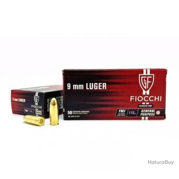 Munitions FIOCCHI FMJ CALIBRE 9 mm Luger / 9 x 19 / 9 mm para 115 GRS 20 boites (1000 munitions )