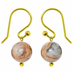 Boucles d'oreilles pendantes dorées perle agate crazy lace