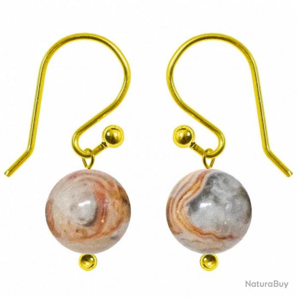 Boucles d'oreilles pendantes dores perle agate crazy lace