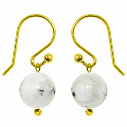 Boucles d'oreilles pendantes dorées perle pierre de lune blanche