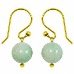 Boucles d'oreilles pendantes dorées perle jade vert