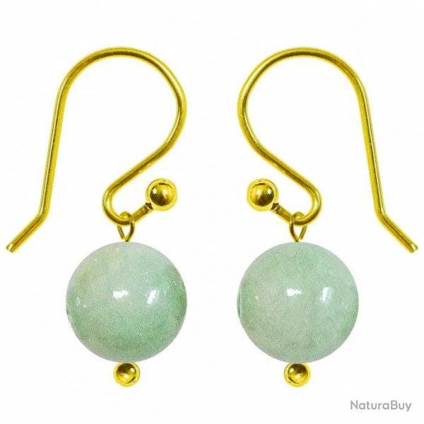 Boucles d'oreilles pendantes dores perle jade vert