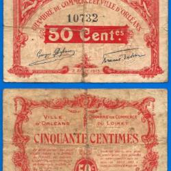 Orleans 50 centimes Chambres des Commerces 1915 Billet Loiret