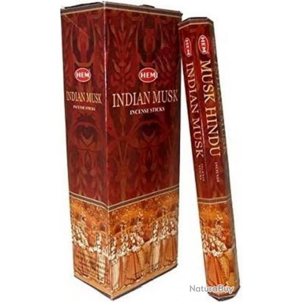 Paquet de 6 botes encens Musk Indien 20 btons chacune Marque HEM , provenance Inde