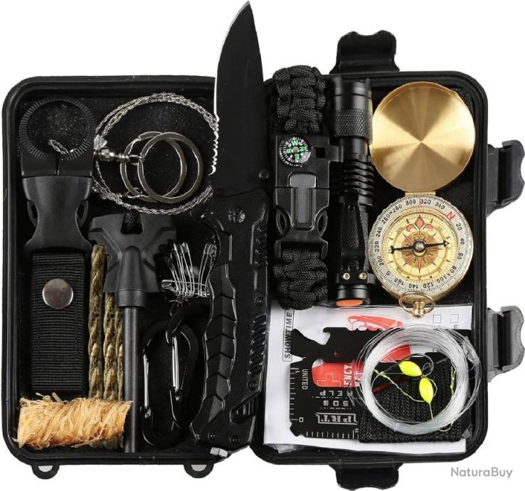 Kit De Survie 12 En 1 - Couteau, Sifflet, Couverture, Lampe, Etc. - Pour Randonnée, Camping, Urgence