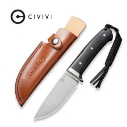 Couteau CIVIVI Cloud Peak Black Manche G10 Lame Drop Point Satin Acier Nitro-V Etui Cuir CIVC230441