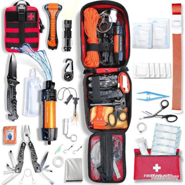 Kit de Survie d'urgence Militaire Trousse de Secours Premiers Soins Randonne Chasse Pche Camping