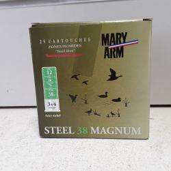 10732A BOITE DE 25 CARTOUCHES ACIER  MARY ARM STEEL 38 MAGNUM CAL12 CH76  NEUF