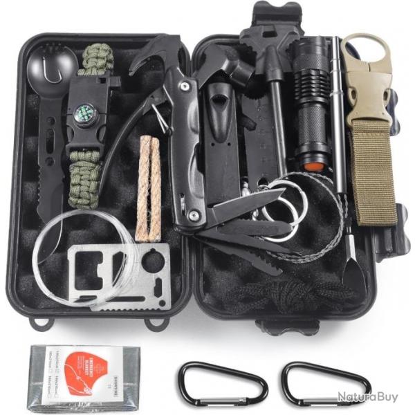 Kit de Survie d'urgence 13 en 1 Polyvalente Trousse Premiers Soins Randonne Chasse Pche Camping