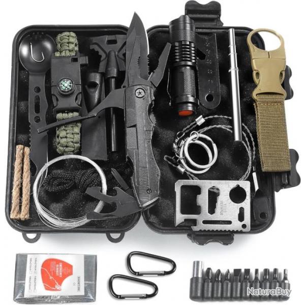 Kit de Survie d'urgence 13 en 1 Trousse Premiers Soins Polyvalente Randonne Chasse Pche Camping