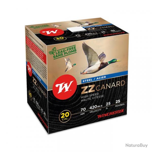 BOITE DE 25 CARTOUCHES WINCHESTER ZZ CANARD HAUTE VITESSE ACIER 25G BOURRE JUPE CAL.20 70 PLOMB ACIE