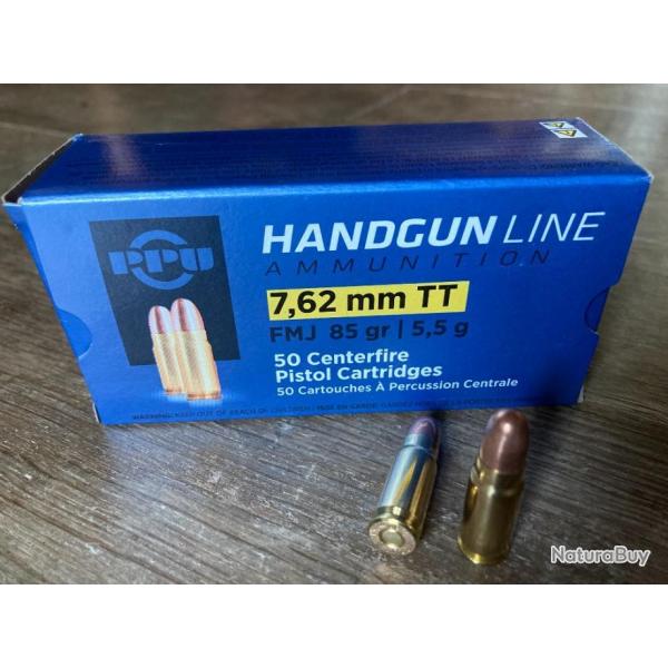 7,62x25 TT FMJ 85gr PPU lot de 10 boites de 50 munitions