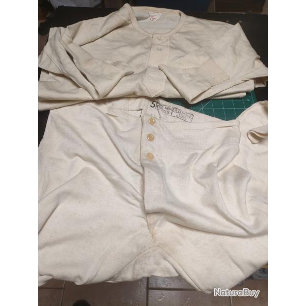 Ensemble sous vetements Caleon long Franais 1952, haut 56  PERIODE GUERRE D'ALGERIE