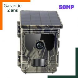 Caméra de chasse solaire 4K 50MP  Vision Nocturne - 0,1s - IP66 - Carte 32go - Garantie 2 ans