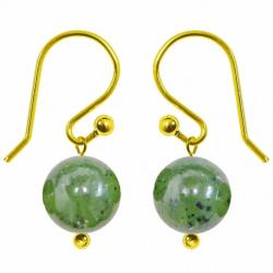 Boucles d'oreilles pendantes dorées perle jade néphrite