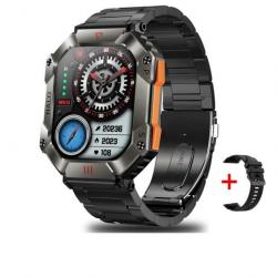 Montre Numérique Militaire Ultra Robuste Boussole Piste GPS Météo Black steel strip