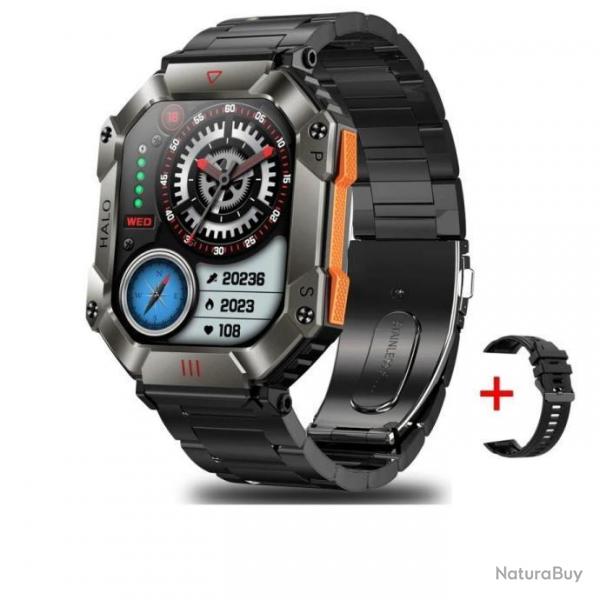 Montre Numrique Militaire Ultra Robuste Boussole Piste GPS Mto Black steel strip