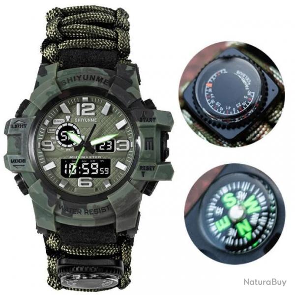 Montres numriques LED de Sport Militaires : Boussole Extrieure Camouflage Khaki