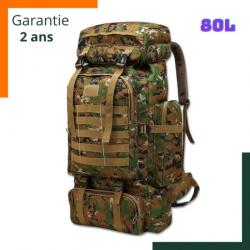 Sac à dos tactique 80 L - Grande capacité - Imperméable - Camouflage Jungle - Garantie 2 ans