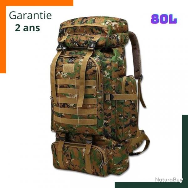 Sac  dos tactique 80 L - Grande capacit - Impermable - Camouflage Jungle - Garantie 2 ans